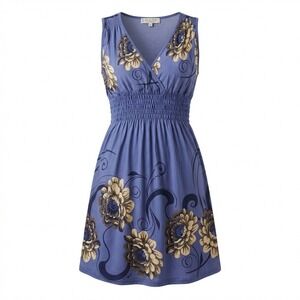 Jon & Anna Contemporary Women 3X Blue Floral Smocked Waist V-Neck Dress RN124183